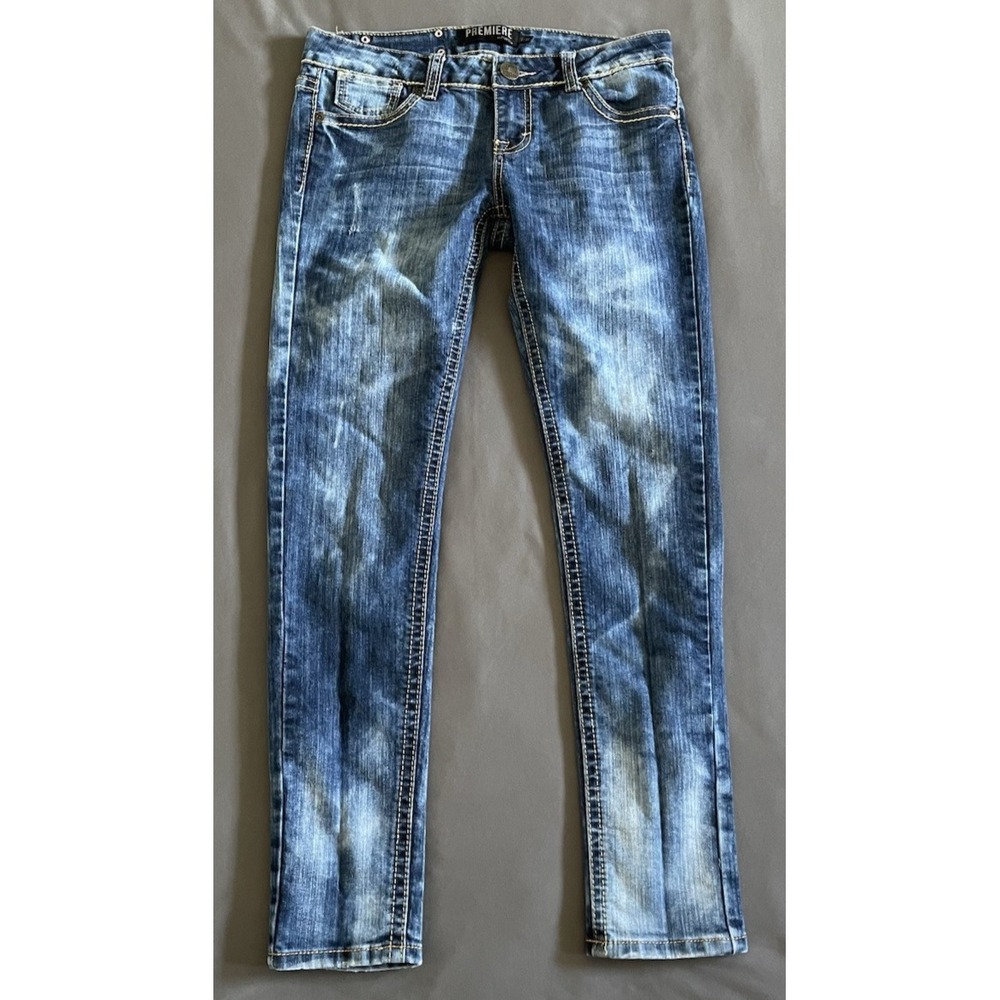 Premier By Rue21 Jeans Womens 7/8 Tapered Embellished Acid Distressed Washed
